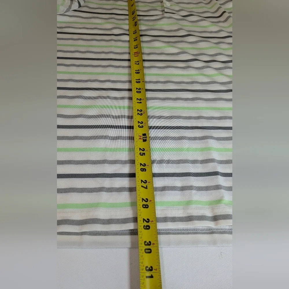 Adidas Golf Polo Shirt Mens Medium Casual White Green Striped Short Sleeve EUC